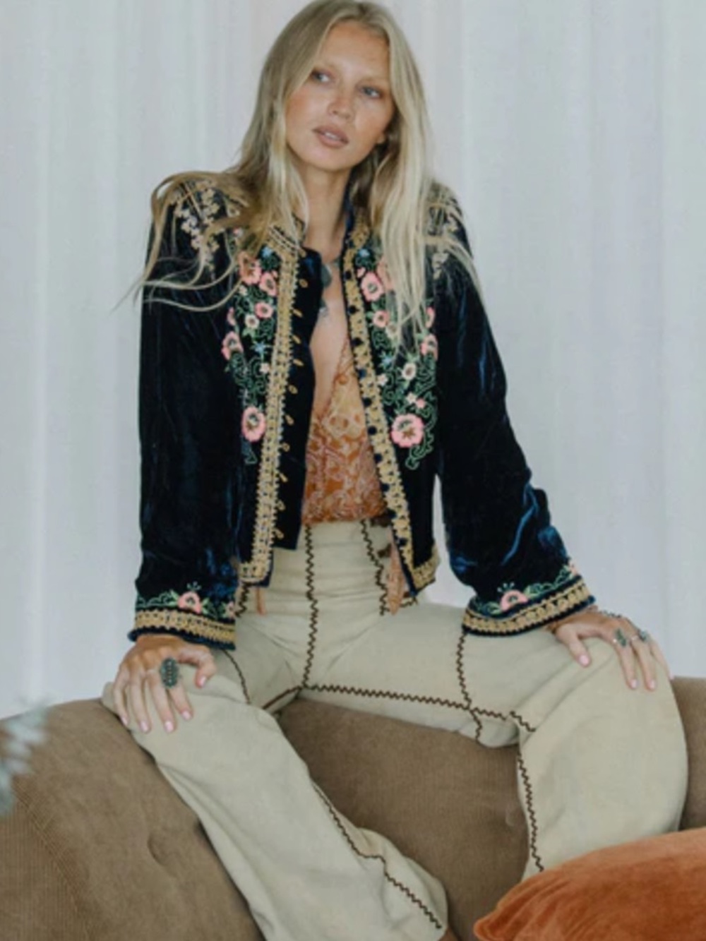 Chasing unicorns dark horse silk velvet Embroidered Jacket - vintage style